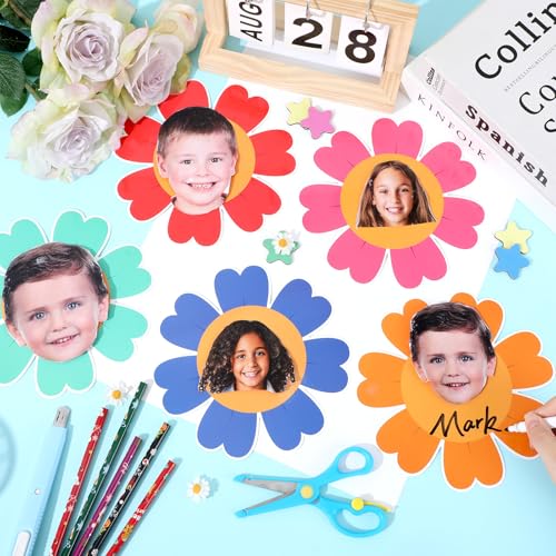 Image of gisgfim 80Pcs Colorful Flower Cutouts Back to School Decorations Bulletin Board Floral Paper Cut-Outs Classroom Decor for Spring Boy Girl DIY Craft Photo Wall Kindergarten Preschool Party Favor Supply