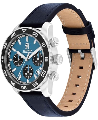 Image of Tommy Hilfiger Th85 Quartz Analog with Blue Dial Blue Leather Strap Watch for Men - TH1792187W
