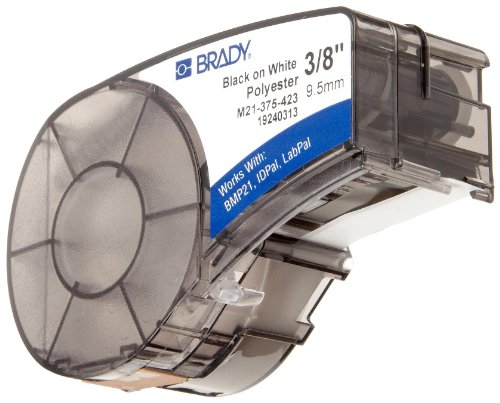Image of Brady Authentic (M21-375-423) Harsh Environment Polyester Label for Barcode, Solar Panel, and Printed Circuit Board, BlackonWhite- For M210, M210-LAB, M211, BMP21-PLUS and BMP21-LAB, .375 inchW 21'L