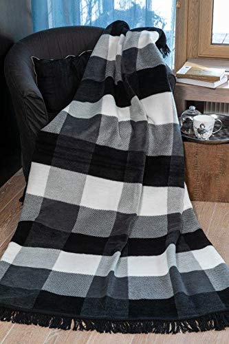 Wygodne ciepłe eleganckie koce podwójny bawełniany koc narzuta na sofę 155 x 200 cm - BEŻOWY/SZARY / ECRU / BRĄZOWY NOWOCZESNY STYL KOCYK Narzuta na łóżko Sofa Nasze koce są prawdopodobnie