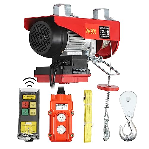 440 Lbs Automatic Electric Cable Hoist, Wireless Remote Control, 110V 510W Overhead Pulley Winch with Towing Sling, 39 ft Cable Length, Electric Winch for Garage, Warehouse, Construction, Farm