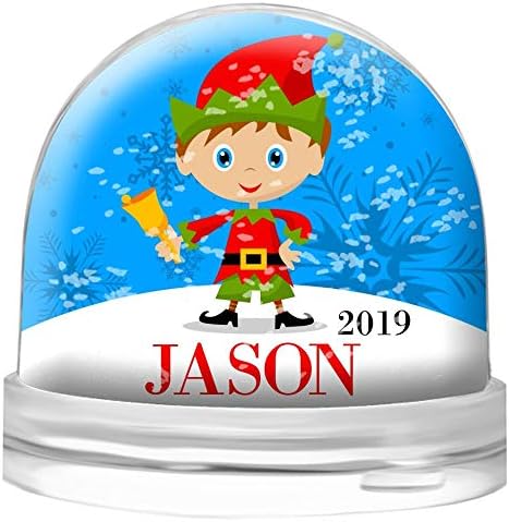 Snow Globe by Dinkleboo - Personalized for Kids and Adults Young at Heart - Clear Acrylic Dome - Select from Several Cute Designs (Elf)