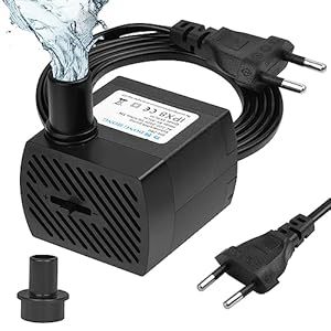 flintronic Mini Wasserpumpen(350L/H, 5W), Ultra Leise Aquarium Pumpe mit Hohem Hub, Aquarium Pumpe Klein, Brunnenpumpe mit 1, 4 m Netzkabel, 2 Düsen für Aquarien, Teich, Brunnen, Statuen, Hydrokultur