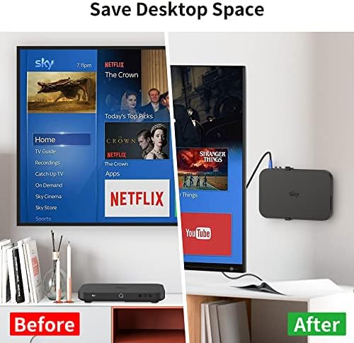 SPORTLINK Sky Q Wall Mount Bracket - Wall Bracket Holder for Sky Q 1TB/2TB TV Box Fits Models ES340, ES240, ES140, 32B0xx, 32B1xx, 32B2XX, 32C0xx, 32C1xx Zero Remote Signal Loss Keeps Box Cool(Black)