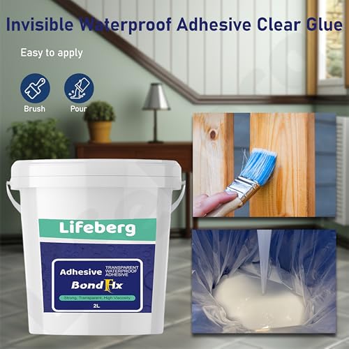 Image of 2L /2Kg Transparent Waterproof Glue with Brush, Clear Water-Based Invisible Leak Repair Coating for Roofs, Walls, Bathroom, Shower, Kitchen, Indoor & Outdoor Waterproof Agent
