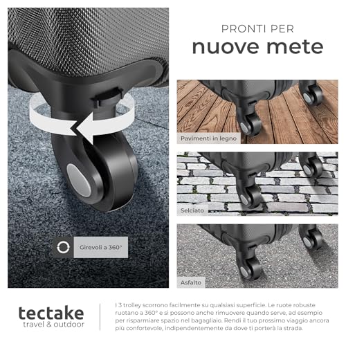TecTake® Set Valigie Pucci, Set di Valigie con Rotelle Girevoli a 360°, Beauty Case Incluso, Trolley da Viaggio, Serratura di Sicurezza, Adatto per Tutti i Tipi di Viaggi - Nero - 7