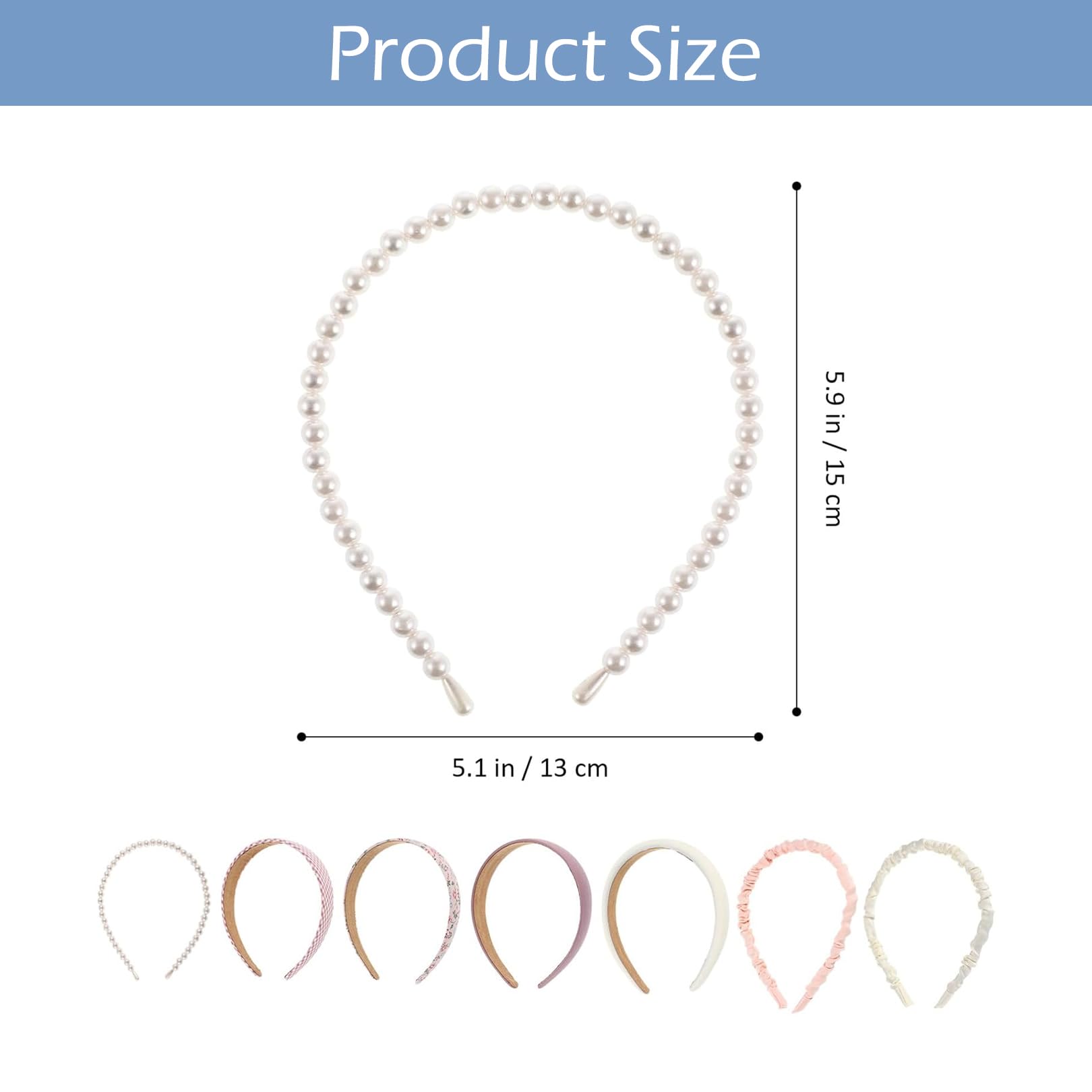 7Pcs Headbands Set,Assorted Fabric Hairbands for Women Girls with Pearl Floral Textured Designs Headband Cute Wide Head Bands Fashion Accessories for Ladies Kids Wedding Party Photoshoot Padded - Image 2