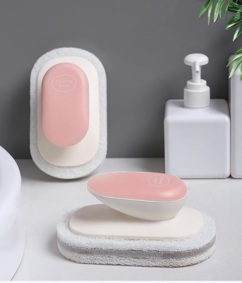 Image of No-Scratch Scouring Pad Brush Whit Comfortable Handle,Cleaning Brush for Kitchen Bathroom Bathtub Toilet Swiming Pool,Dish Brush,No-Scratch Sponge Cleaning Scrubber (Pink)
