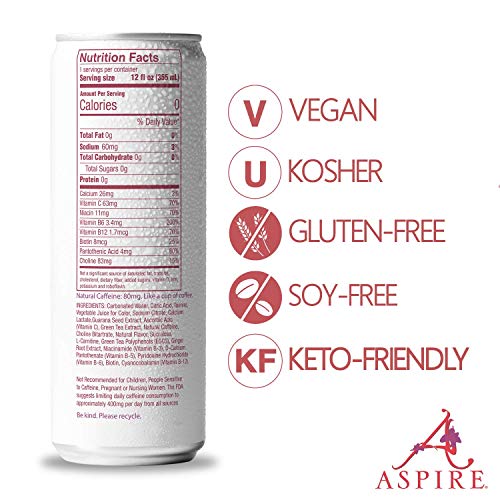 Aspire Healthy Energy Drink – Cranberry, 4 Pack – Zero Sugar, Calories Or Carbs – Keto, Vegan, Kosher – Contains Natural Caffeine, Vitamins B & C - No Jitters Or Crash – 12Oz Cans #TOP2