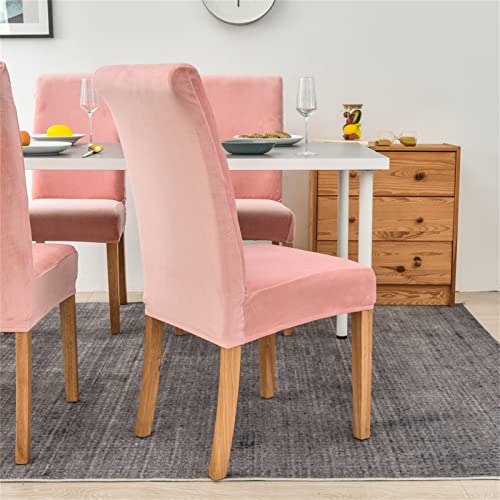Jusmate Velvet Chair Covers For Dining Room, Soft Velvet Plush Stretch Dining Chair Slipcovers, Washable Removable Parsons Chair Protectors Set Of 4, Pink #TOP2