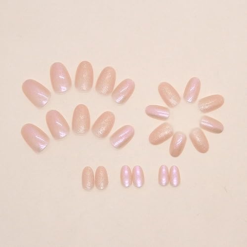 Miniatura 2 de Uñas cortas a presión ovaladas de acrílico brillante, 24 piezas con diseño de polvo flash galvanoplastia, uñas postizas para mujer, decoración de