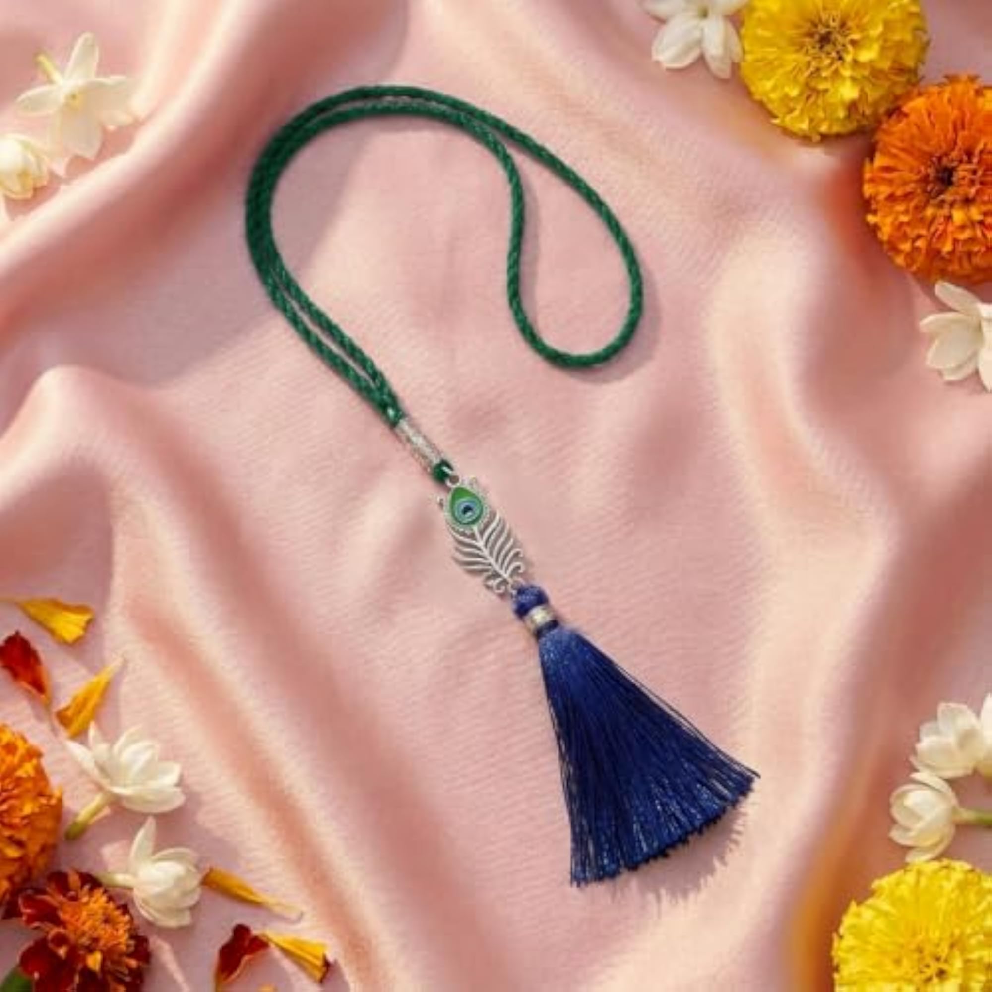 Peacock Feather 925 Sterling Oxidised Rakhi