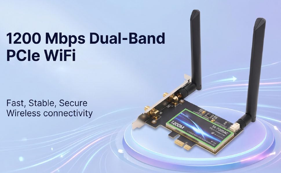 Tarjeta PCIe WiFi Zunate con Bluetooth 4.2, Adaptador de Red Dual Band 802.11AC de 1200Mbps, Doble Antena para PC y Desktop miniatura 4