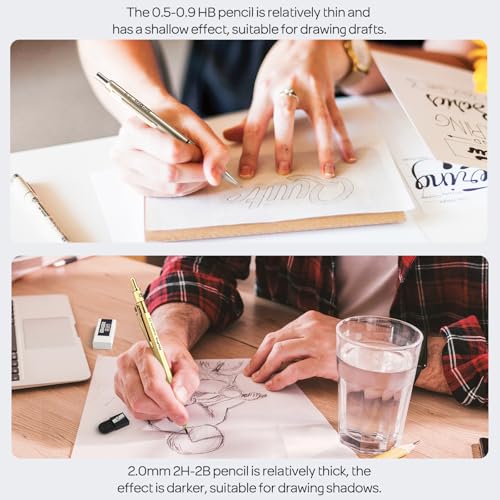 Image of Nicpro Mechanical Pencil Set 37pcs 4pcs Metal Drawing Pencils 0.3 /0.5 /0.7 /0.9mm and 2pcs 2mm Lead Holder (6B 4B 2B HB 2H 4H) School Supplies Sketching Drawing with 23 Refills
