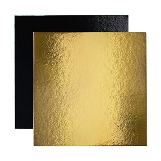 Juego de 10 Soportes de Pastel Cuadrados en Cajas de Colores, con Tallas de su elección (Dorado/Negro, 30 cm)