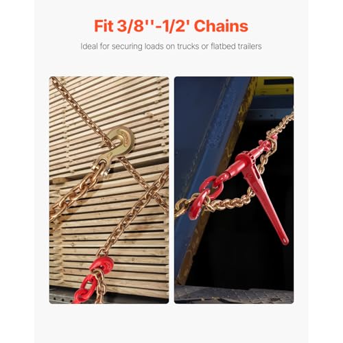 VEVOR Chain and Binder Kit 3/8in-1/2in, G80 Chains Ratchet Load Binders 9215lbs Working Strength, Ratchet Binders and Chains, 3/8in x 10ft G80 Chains, for Truck, Tie Down, Hauling, Towing