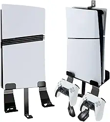 Suporte de parede de metal para PS5/PS5 Slim/PS5 Pro, kit de suporte de parede atrás da TV compatível com PS5/PS5 Slim Disc e console de edição digital (preto)