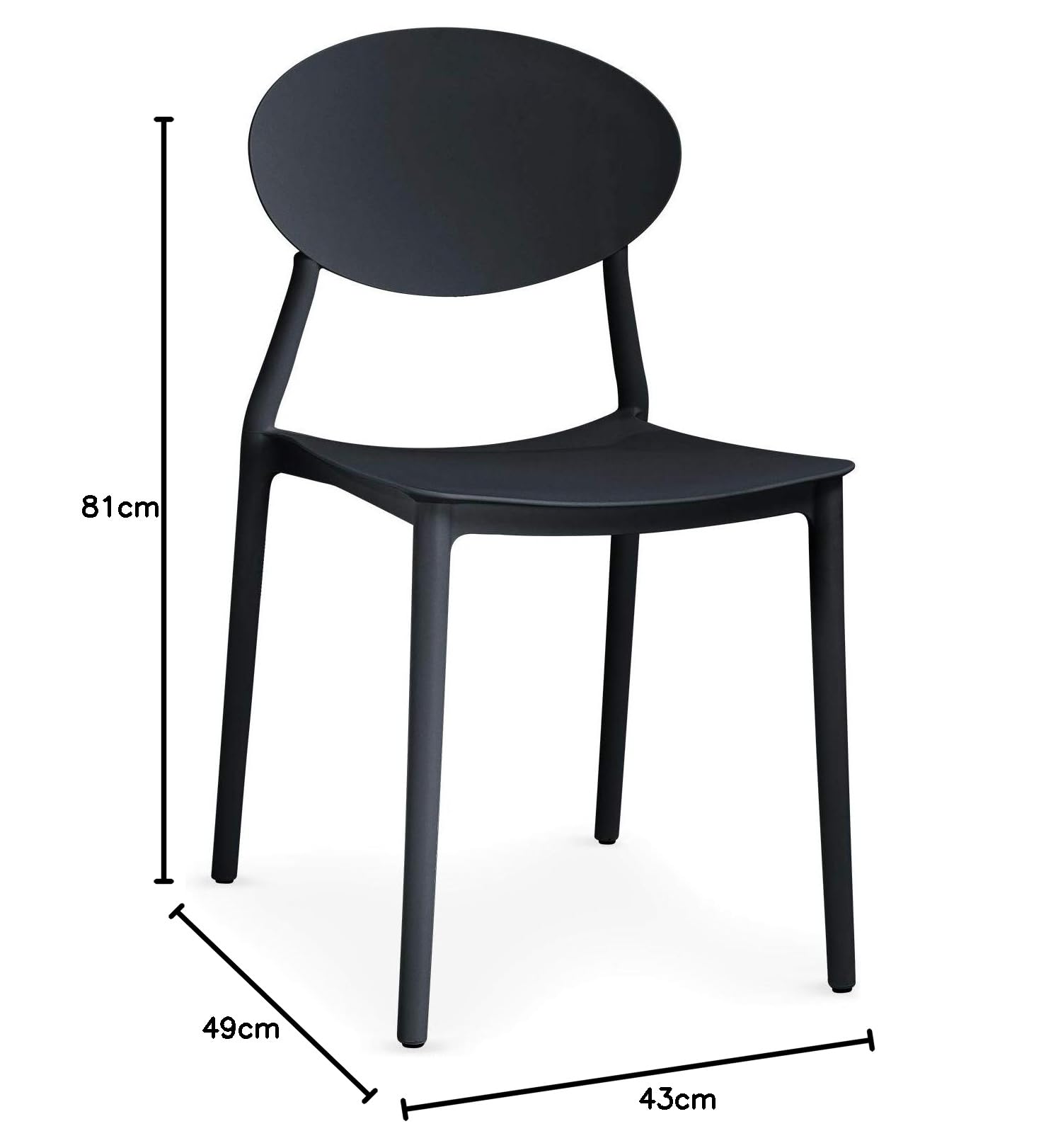 Menzzo Lot de 4 Chaises Empilables Balagan en Polypropylène Noir - Design Moderne, Idéales Salle à Manger et Cuisine