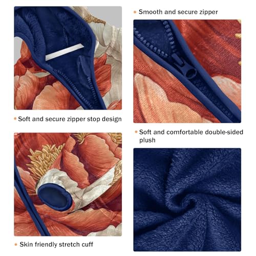 Floral Design with Flowers Toddler Fleece Jacket Girl Boys Hooded Fleece Jacket Coat Warm Outwear Zip-up 3-10T3