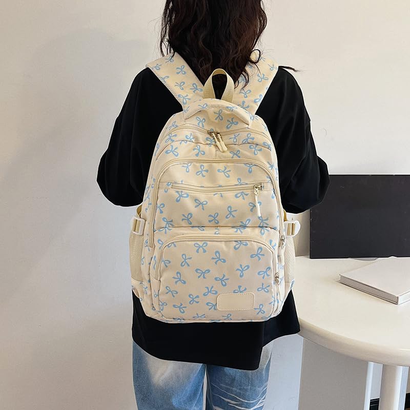 Bow Backpack 3Pcs Set Coquette Nylon Backpack Cute College Laptop Rucksack for Women Fashion Travel Daypack3