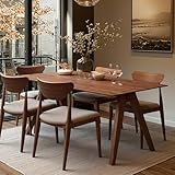 Acanva Farmhouse Rectangular Dining Table for 6 People, Modern Mid-Century Walnut Kitchen Dinner Tables Furniture, Natural Walnut