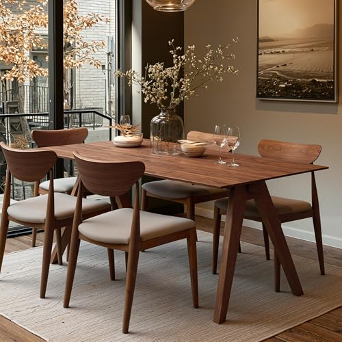 Acanva Farmhouse Rectangular Dining Table for 6 People, Modern Mid-Century Walnut Kitchen Dinner Tables Furniture, Natural Walnut