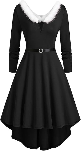BCDlily Christmas Dresses for Women 1950s Retro Vintage Plaid Cocktail Party Swing Dresses Elegant Knee Length Dress