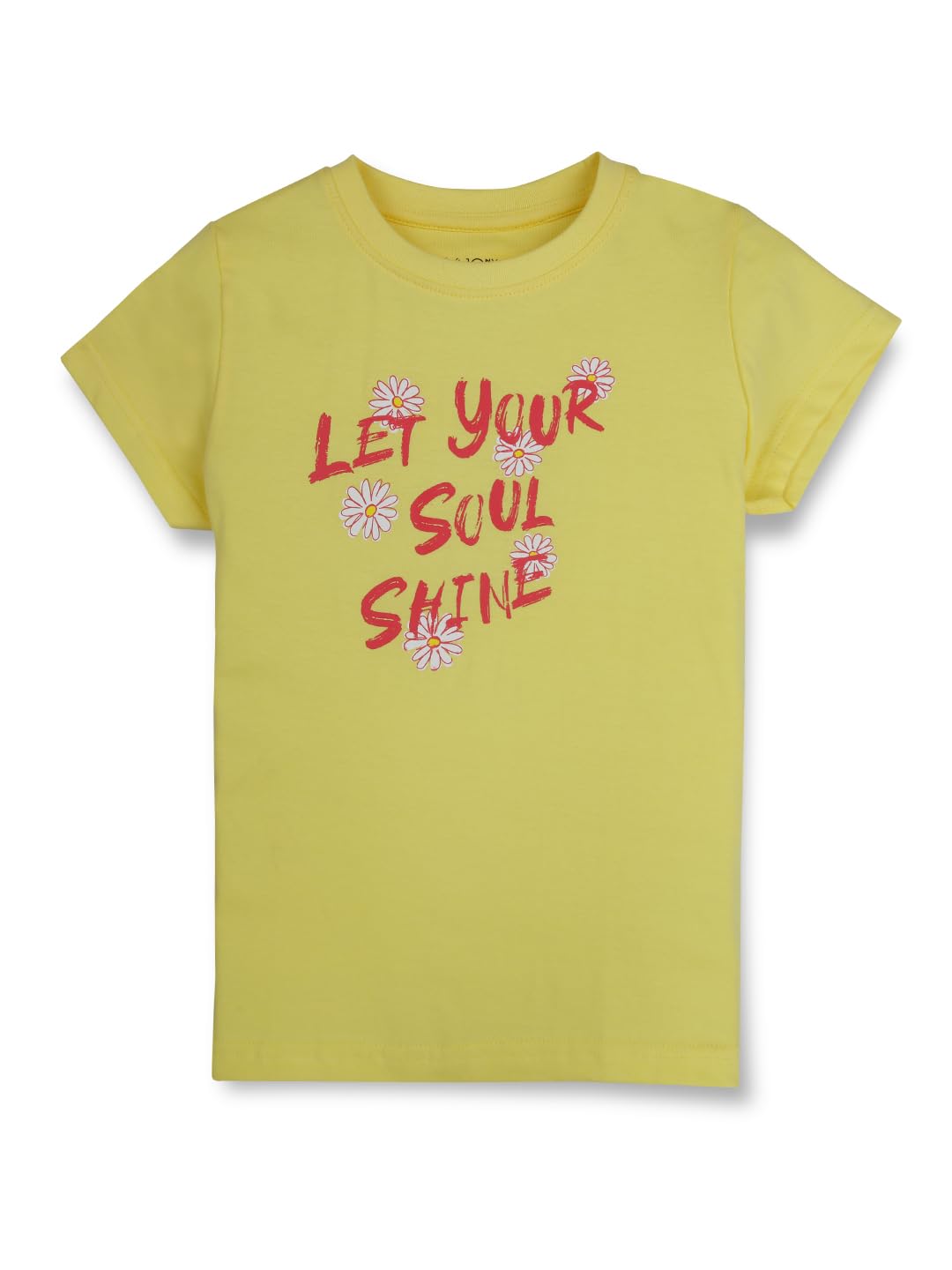 Gini and Jony - Camiseta de punto de algodón estampada con cuello redondo y media manga para niñas