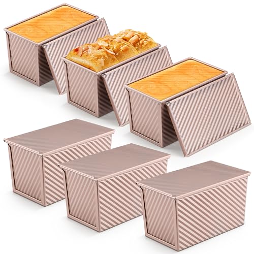 Image of LIANYU 6 Pack Pullman Loaf Pan with Lid Set, 1 LB Sourdough Baking Pans
