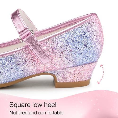 Stelle Girls Dress Shoes Glitter Princess Shoe Flower Mary Jane Low Heels Party Wedding Prom Footwear for Toddler Kids(RBB,11ML)