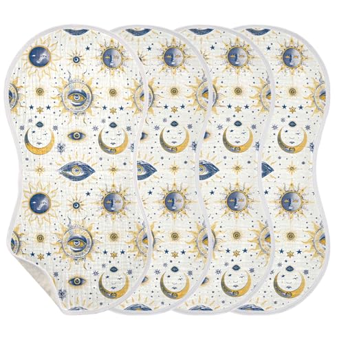 xigua Sun and Moon Baby Burp Cloths for Newborn Boys and Girls 4 Pack, Soft & Absorbent Cotton Baby Burp Cloth, Baby Washcloths, Newborn Towel, Burp Rags3