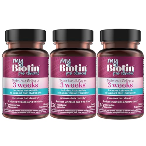 Purity Products - MyBiotin ProClinical - Thicker Hair in 3 Weeks & Fights Wrinkles - MB40X Patented Biotin Vitamin B7 Matrix w/Astaxanthin - 40X More Soluble vs Ordinary Biotin 90 Veg Capsules