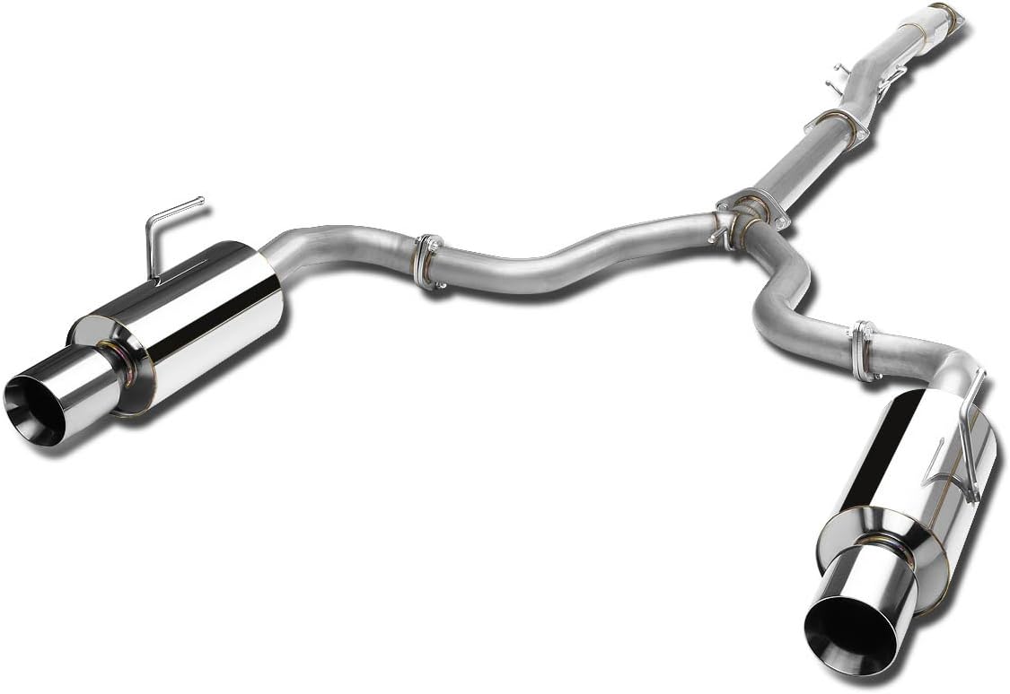 Auto Dynasty 4 Inches Dual Double Walled Muffler Rolled Tip Catback Exhaust System Compatible with 2007-2012 Nissan Altima Sedan V6, Stainless Steel