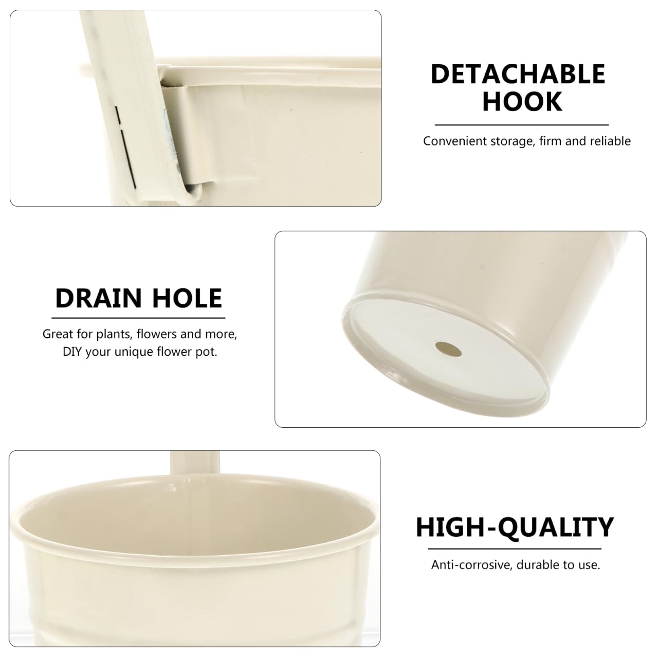 Cabilock Lot de 6 Pots de Fleurs Suspendus en métal - Beige - Crochets Amovibles - en Fer Rustique - pour Plantes Grasses, Plantes Grasses, Ses, Ses, Jardins