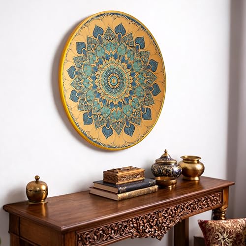 Image of Elegant Mandala Round Framed Wall Art Painting For Living Room | Floral Vastu Mandala Wall Art Painting With Frame for Home, Bedroom & Office, 16 Inch