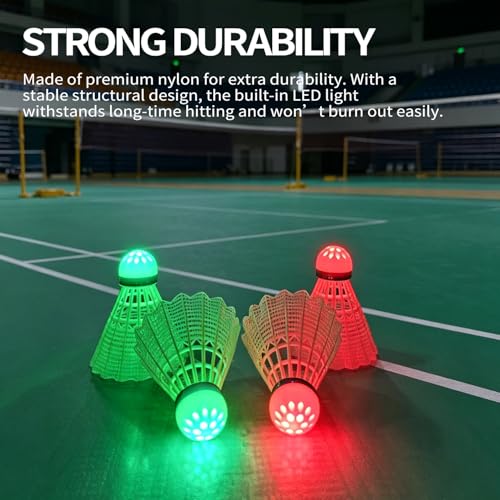 Image of Glow in The Dark Badminton Birdies,LED Badminton Shuttlecocks for Family Backyards Practice,4 /5 /6 PCS Nylon /Goose Feather Long Lasting Light Up Birdie Balls Set for Indoor Outdoor Sports