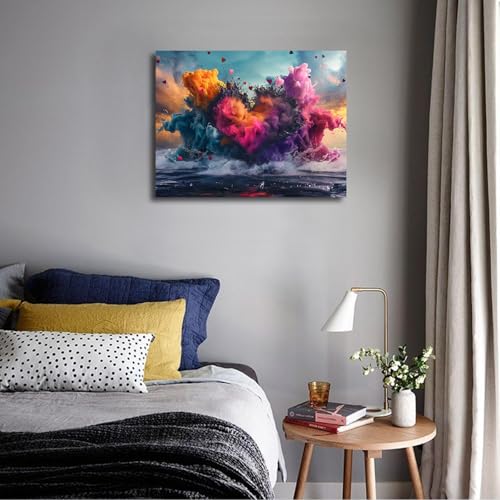 Tableau amour coeur aquarelle colorée pour une déco murale romantique
