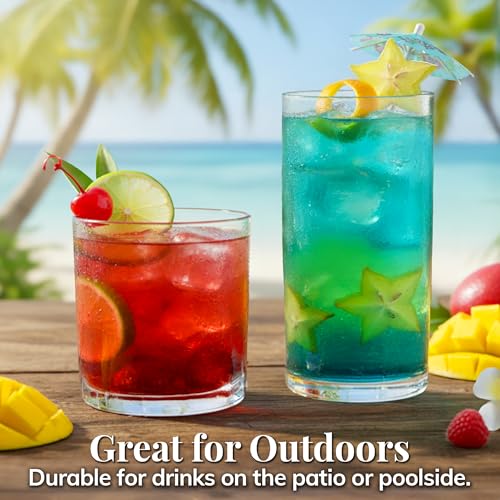 US Acrylic Classic Clear Plastic Reusable Drinking Glasses (Set of 8) 12oz Rocks & 16oz Water Cups | BPA-Free Tumblers, Made in USA | Top-Rack Dishwasher Safe