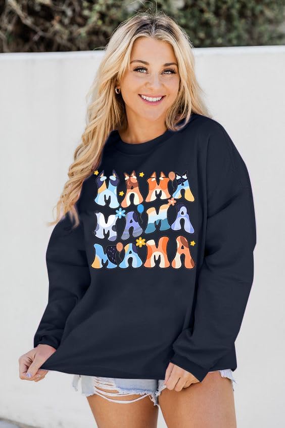 MOUSYA Oversized Mama Sweatshirt Woman Mama Letter Print Pullover Tops Trendy shirt Casual Crewneck Loose Sweatshirts - Image 2
