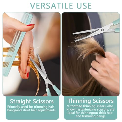 Image of MAYCREATE Kids Hair Cutting Scissors Kit Thinning Shears and Comb Set Stainless Steel Scissors Hair Dressing Scissors Barber Kit Straight Shears Teeth Scissors Thinning Shears Tools
