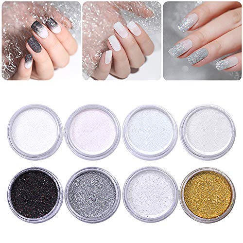 Nail Shining Sugar Glitter Nail Powder Black White Sliver Glitter Dust Powder Nail Art Decoration 8 Colors (8 Colors)