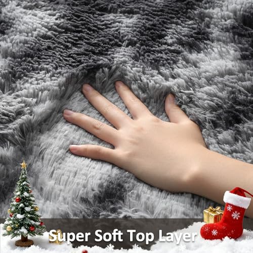 image for Ophanie Tie-Dyed Black&Grey Area Rugs for Bedroom Living Room, Fluffy 
