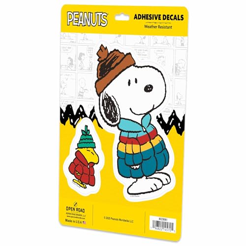 Image of Peanuts Snoopy in Puffer Coat Adhesive Vinyl Decals - Cute Snoopy Stickers for Car, Water Bottle or Laptop, 1 Pack (2 Count)