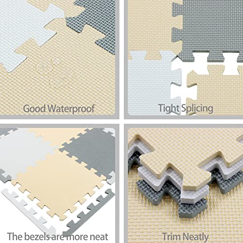 Yostrong® 16 Tiles Interlocking Puzzle Foam Baby Play Mat With Straight Edges For Playing - Eva Babies Crawling Mat | Rubber Floor Work Out Mats For Home Gym. White, Beige, Gray. Yoc-Ajlb16S16 #TOP5