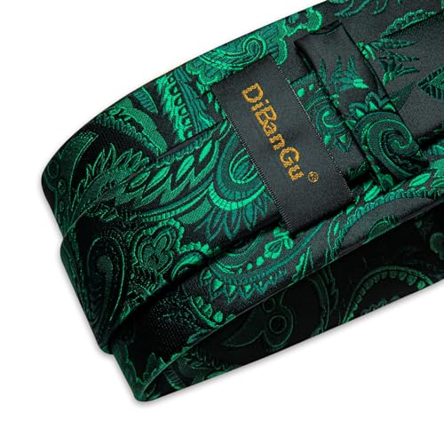 Image of DiBanGu Paisley Ties for Men Silk Necktie and Pocket Square Cufflinks Tie Clip Set Woven Classic Mens Tie for Wedding Party