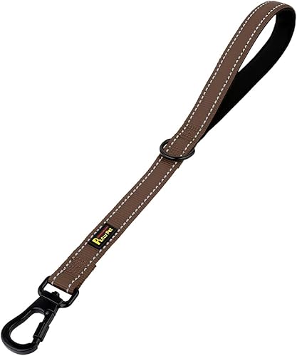 Miniatura 10 de PLUTUS PET Correa corta de 10 pulgadas para perros grandes con clip de mosquetón de bloqueo y asa acolchada (10 pulgadas, rosa) Beige,Negro
