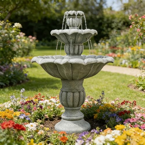 Image of Naturefalls 39.5 inch Water Fountain Outdoor - Large Waterfall Fountain Outside, 3-Tiers Cascading, Fiber Reinforced Concrete, Indoor and Outdoor Fountain for Garden, Patio, Backyard, Lawn, Yard Decor