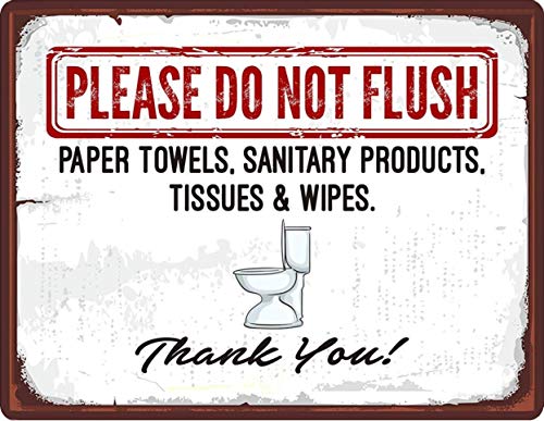 MineepeesUK Plaque de porte en métal décorative pour maison, bureau, café, bar, bar, bar, hangar, salle de bain, toilettes vintage, salle de bain, ne pas rincer les mouchoirs, avertissement Cover