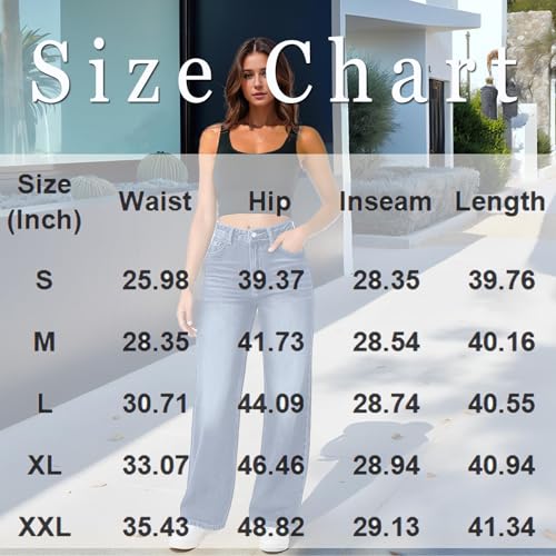 Women’s Wide Leg Jeans High Waisted Baggy Boyfriend Jeans with Elastic Waist Stretchy Straight Leg Denim Pants3