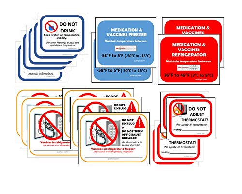 Quality IZ Refrigerator & Freezer Labels Starter-Pack (19 Total, CDC & Joint Commission Compliant, Medication & Vaccines)
